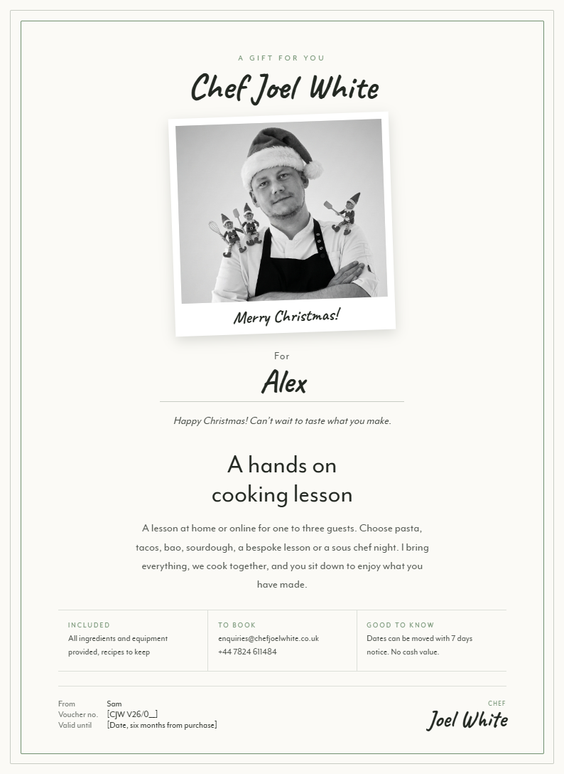 Preview of the printable cooking lesson gift voucher